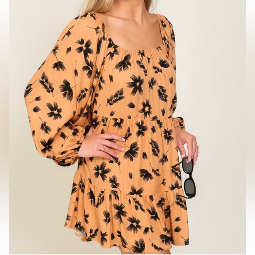 Lumiere Floral Black and Tan Dress